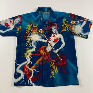 Vintage 90s Y2K Mermaid Anime All Over Print Shirt Mens Large Button Down Up R2